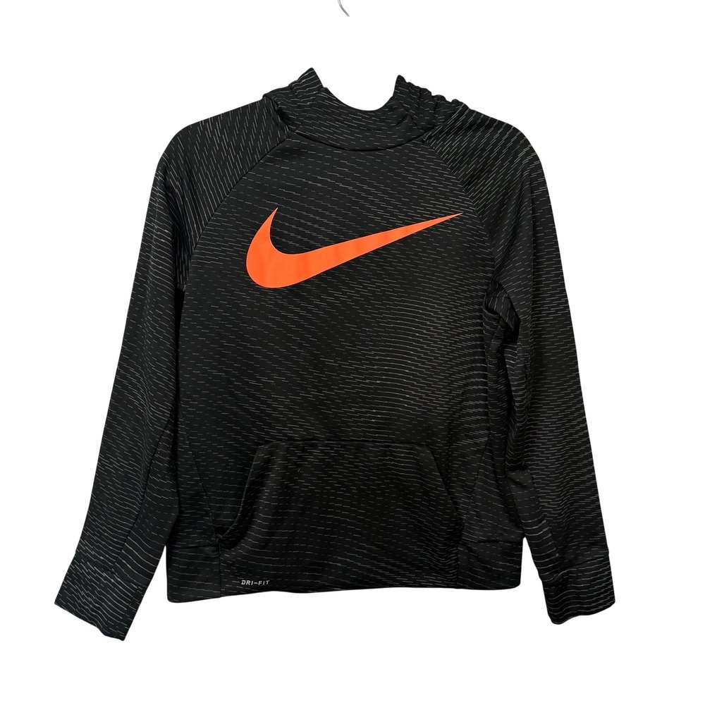 Nike Boys XL Dri-FIT Hoodie Black Orange Neon Space‎ Dye Sweatshirt Activewear